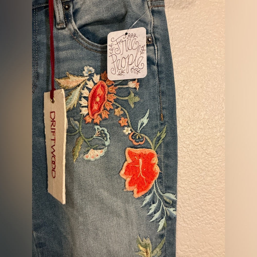 Free People x Driftwood Embroidered Flare Jeans Size 25